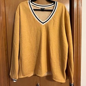 NWT Eddie Bauer Mustard Rib Trimmed V-neck Sweatshirt